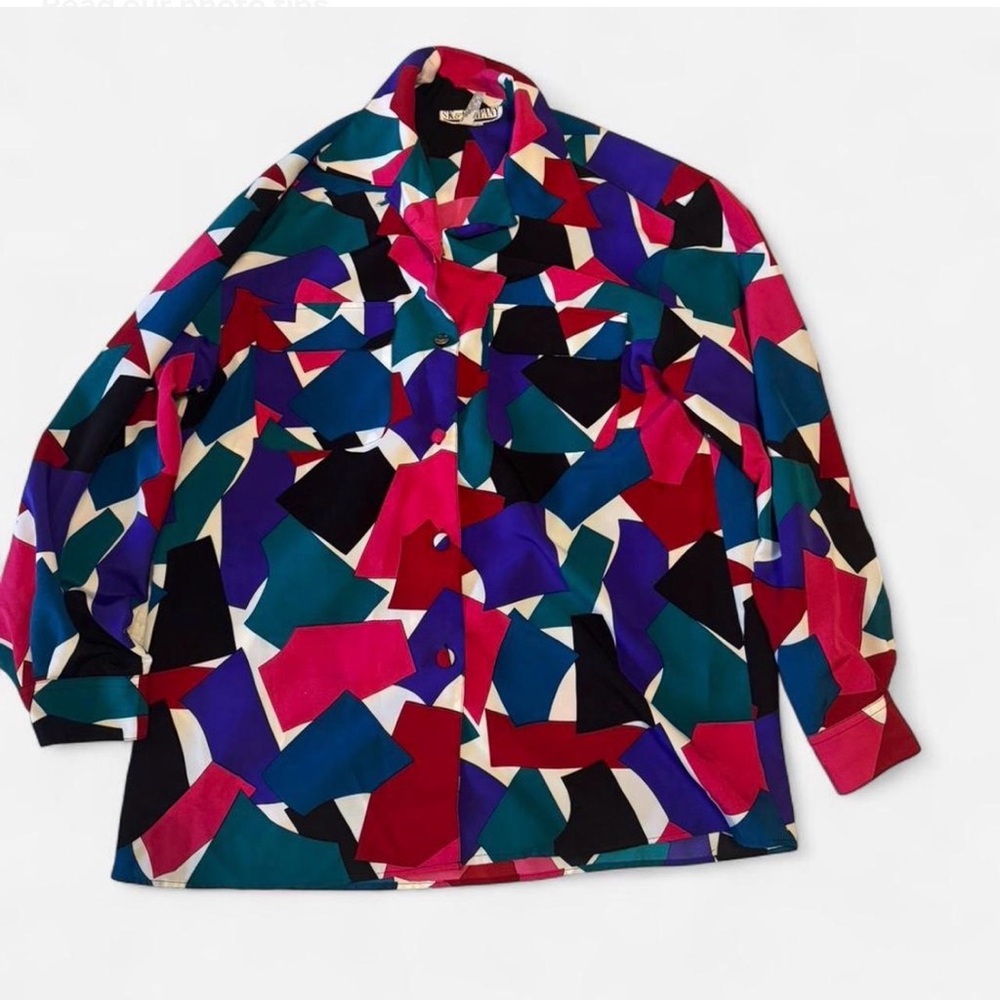 American Vintage SK & Company 80’s 90’s Abstract Blouse Shoulder Pads Multicolor